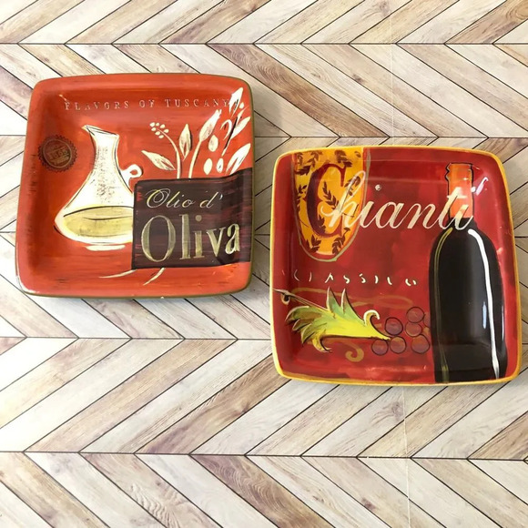 Vintage Pier 1 Imports Hand Painted Cucina Chianti Classico 6" Square Plates - Picture 1 of 6